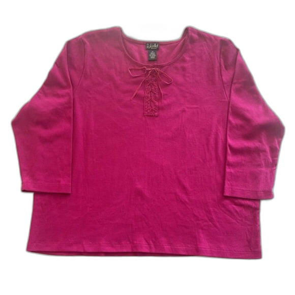 Rafaella Woman Pullover Sweater Top 3/4 sleeve Sz 3XL Plus Sz Fuchsia Cotton NWT - Picture 1 of 8